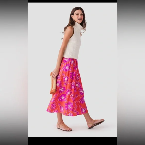 NWT By Together Maui Strapless Dress Orange Pink Floral Midi Small - Picture 5 of 7